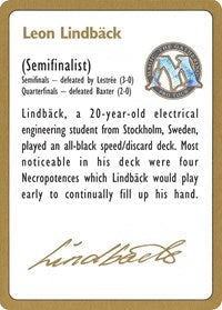 1996 Leon Lindback Biography Card [World Championship Decks] Sale